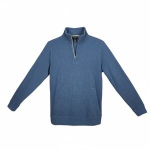 Tasso Elba Mens XL Blue Textured Quarter Zip Long Sleeve Pullover Cotton Sweater